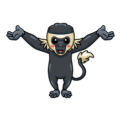 Cute little colobus monkey cartoon raising hands
