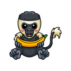 Cute little colobus monkey cartoon holding banana