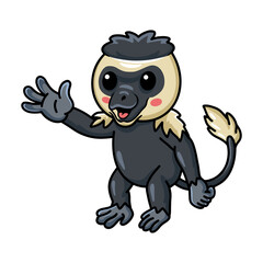 Cute little colobus monkey cartoon waving hand