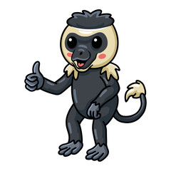 Cute little colobus monkey cartoon giving thumb up
