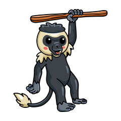 Cute little colobus monkey cartoon hanging on tree