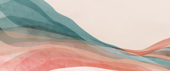 Abstract vector background with waves or hills in blue and pink tones in a watercolor style. Ink fluid art banner for decoration design, print, interior design, poster, packaging © VectorART