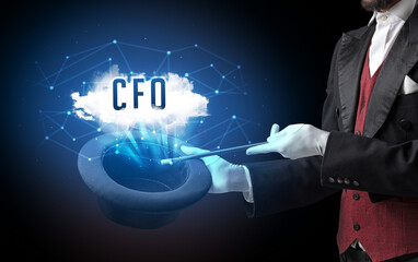 Magician or illusionist is showing magic trick