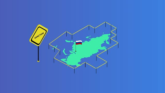 Russia map with yellow border due to sanction