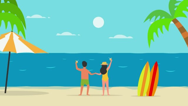 Happy young couple dancing together on the beach