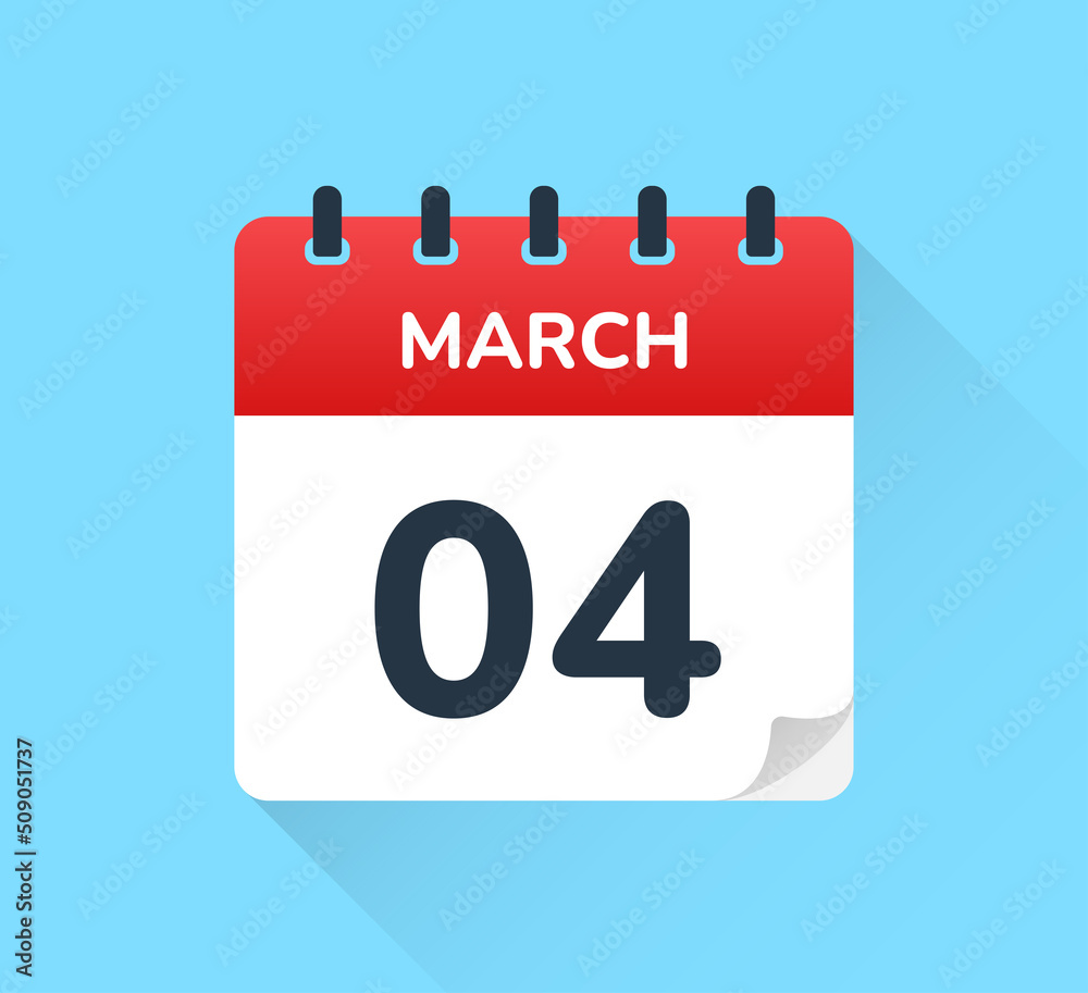 Poster march 04, 4th of the month. vector flat design of daily calendar icon. date and day of the year.