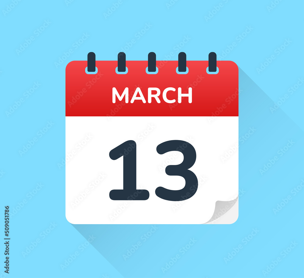 Poster march 13, thirteen of the month. vector flat design of daily calendar icon. date and day of the year