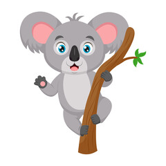 Cute baby koala cartoon on tree branch