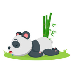 Cartoon baby panda sleeping in the grass