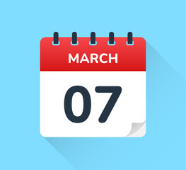 7 march calendar icon in template design.