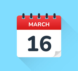 March 16 - Calendar icon vector.