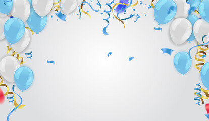 Color Glossy Balloons blue white and Party Background Illustration Vector illustration for invitation card, party brochure, banner.