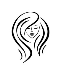 Beauty salon logo. Girl long hair. Woman hairdresser.
