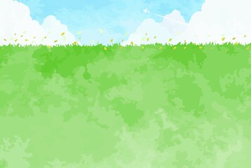 緑豊かな草原と空の風景イラスト