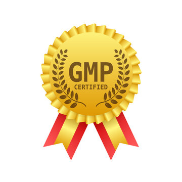 GMP Good Manufacturing Practice certified round stamp. Vector background. Vector logo.