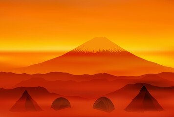 Fototapeta na wymiar 富士山　キャンプ　テント　背景