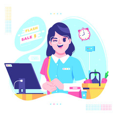 supermarket cashier character illustration background