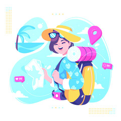 beauty tourist character illustration design