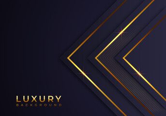 Abstract Shiny Gold Lines Diagonal Overlap Luxurious Dark Navy Purple Background with Copy Space for Text