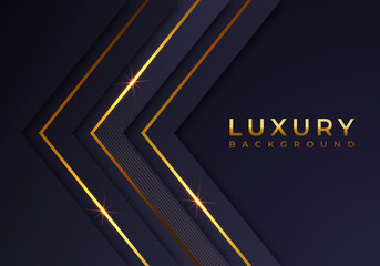 Abstract Shiny Gold Lines Diagonal Overlap Luxurious Dark Navy Purple Background with Copy Space for Text
