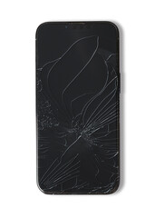 crack screen mobile phone or smartphone screen glass broken isolated on white background.