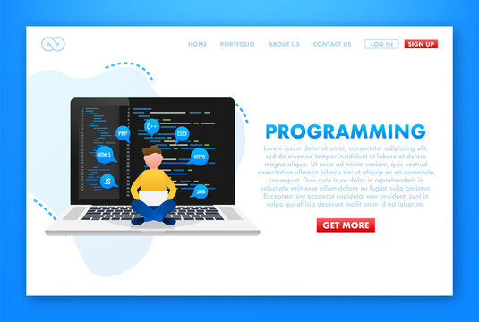 Illustration with programming for site design. Web ui design. Vector illustration.