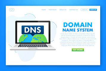 DNS Domain Name System Server. Global communication network concept. Web search concept. Vector illustration