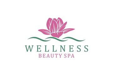Lotus flower logo wellness beauty spa salon yoga lady meditation design modern minimalist