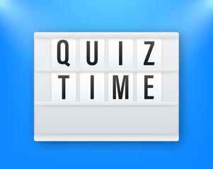 Quiz time lightbox with clock, concept of questionnaire show sing, quiz button, question competition. Vector stock illustration