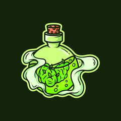A vector illustration of green weed nugget inside a bottle