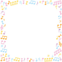 カラフルな音符と音楽の記号の正方形フレーム