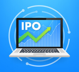 Vector IPO initial public offering concept in flat style - investment and strategy icons. Vector illustration