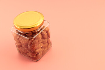 Almond nuts in a jar on the table