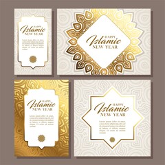 Happy Islamic New Year card template design Premium Vector.