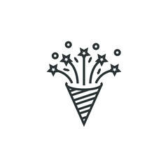 Vector sign of the Confetti popper symbol is isolated on a white background. Confetti popper icon color editable.