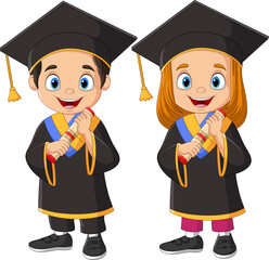 Cartoon graduation kids holding a diploma - 509062504