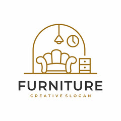 Interior room, furniture gallery logo design vector template