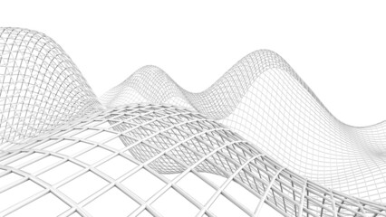 White Mathematical Geometric Abstract Wave Grid under White Background Wall Paper. Architectural Sculpture. 3D illustration. 3D high quality rendering. 3D CG.