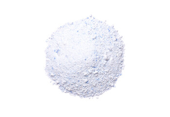 laundry detergent powder or washing powder isolated on white background. Top view. Flat lay.