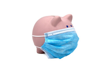 Piggy bank wearing surgical face mask
