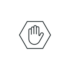 Obraz premium Vector sign of the Hand blocking symbol is isolated on a white background. Hand blocking icon color editable.