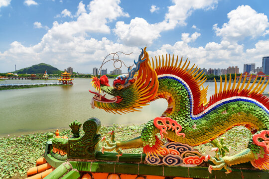Detail of the Dragon and Tiger Pagodas at Lotus Lake
