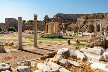 Awesome ruins of the commercial agora in Side, Turkey