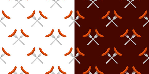 Cartoon grill sausage. Hand drawn vector illustration. pattern illustration