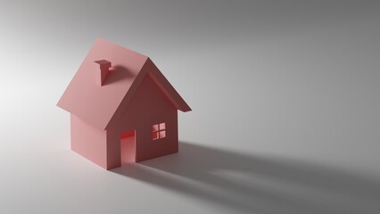 Red house with openings of windows and doors on a white background. 3D rendering