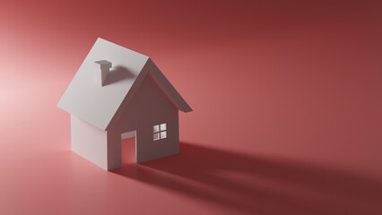 White house with openings of windows and doors on a red background. 3D rendering