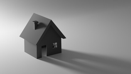 Black house with openings of windows and doors on a white background. 3D rendering
 protection, walls, family, dacha,