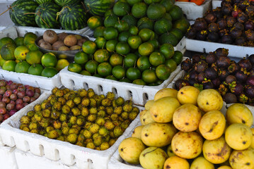 Many fruits in Vietnamese market Vinh Hai