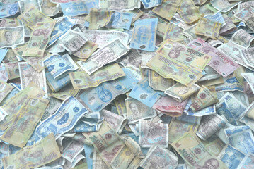 Many vietnamese dongs money close up