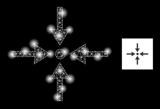 Glowing mesh meeting point constellation icon with light spots. Illuminated vector constellation based on meeting point icon. Sparkle frame mesh meeting point on a black background.